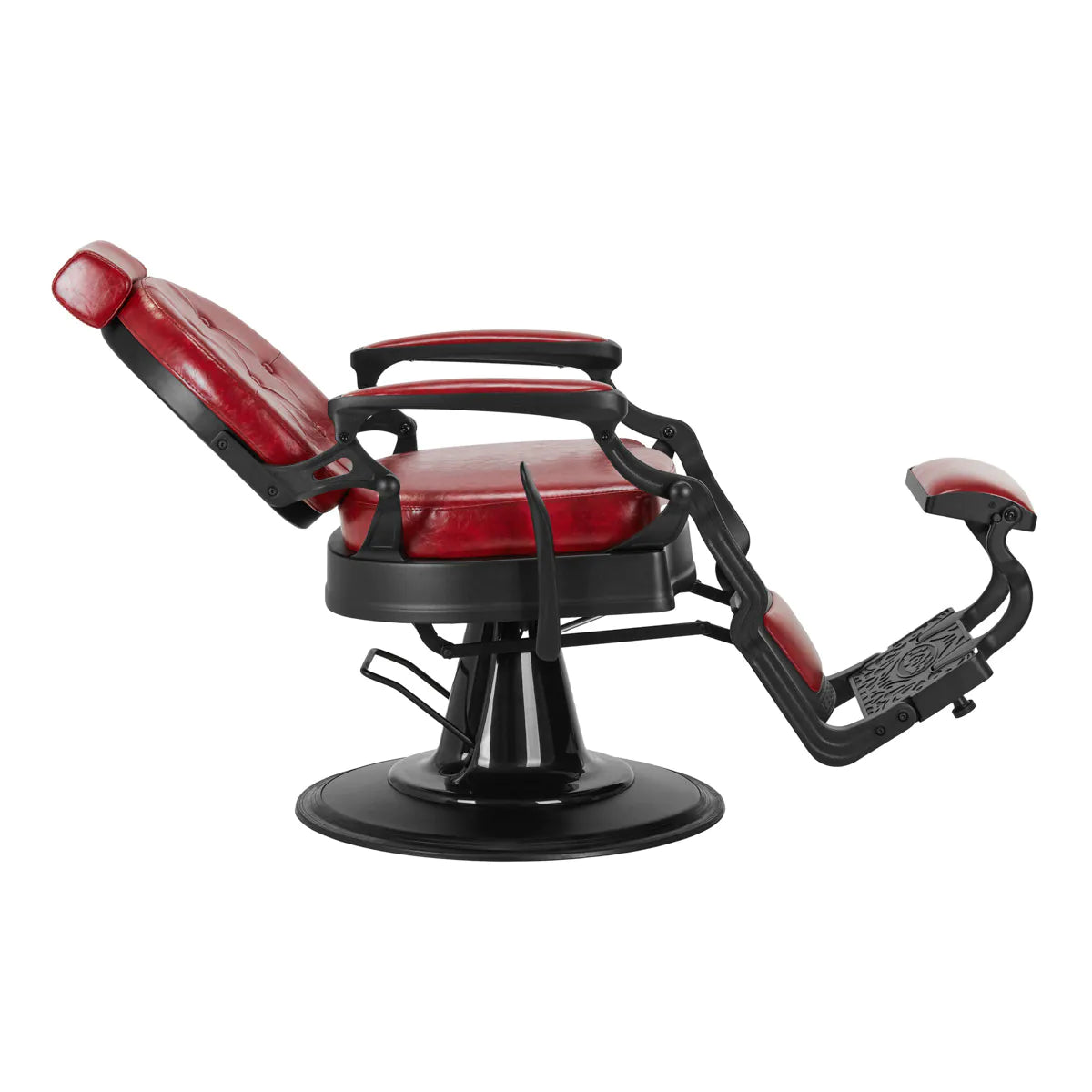 Sillón de Barbería Gabbiano President Elegante | Altura Hidráulica y Respaldo Reclinable Rojo Brillo Vintage