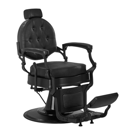 Sillón de Barbería Gabbiano President Elegante | Altura Hidráulica y Respaldo Reclinable Negro Vintage