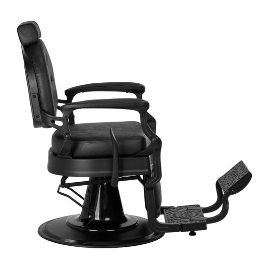 Sillón de Barbería Gabbiano President Elegante | Altura Hidráulica y Respaldo Reclinable Negro Vintage