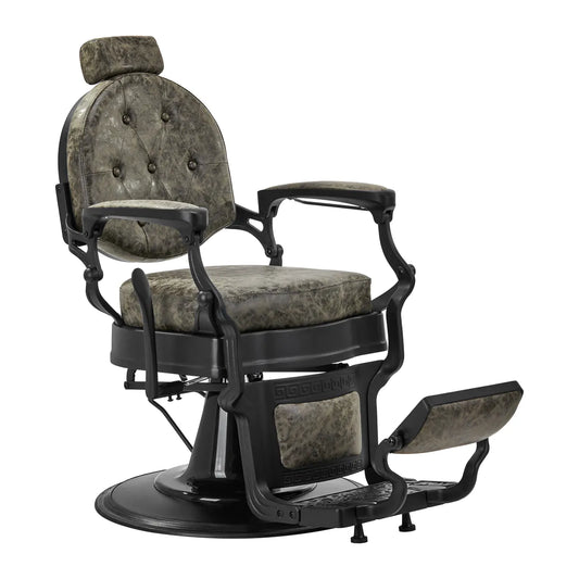 Sillón de Barbería Gabbiano President Elegante | Altura Hidráulica y Respaldo Reclinable Verde Vintage Efecto Envejecido