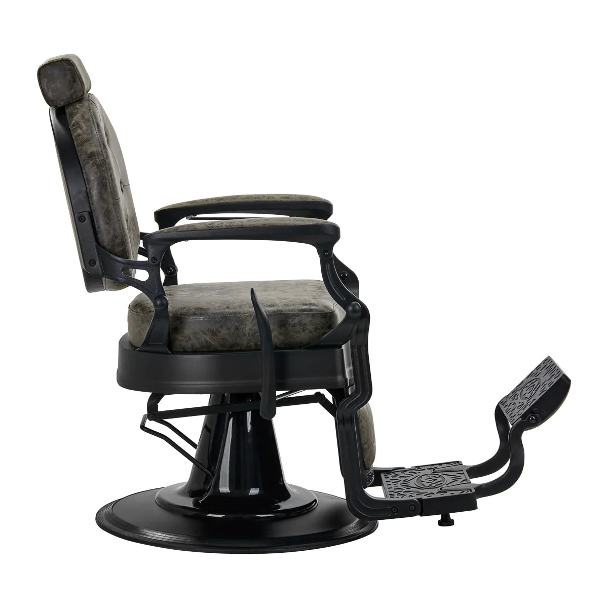 Sillón de Barbería Gabbiano President Elegante | Altura Hidráulica y Respaldo Reclinable Verde Vintage Efecto Envejecido