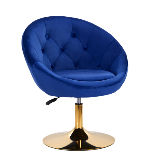 Silla terciopelo azul hidráulica con respaldo con base dorada