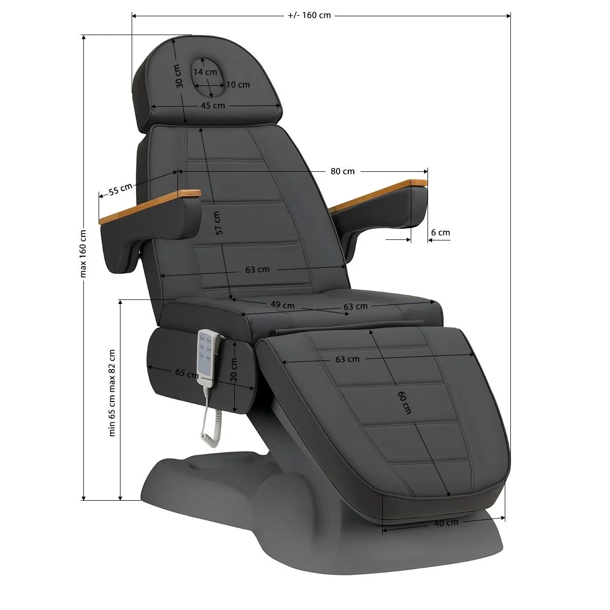 Sillón negro de estética eléctrico de 3 motores