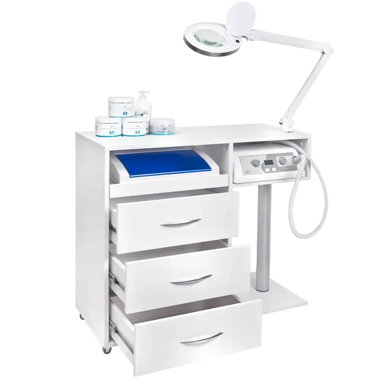 Estación Profesional de Podología con Torno con Aspiración Exo Podo Line, Lámpara Lupa Elegante 6025 y Esterilizador UV-C Blue