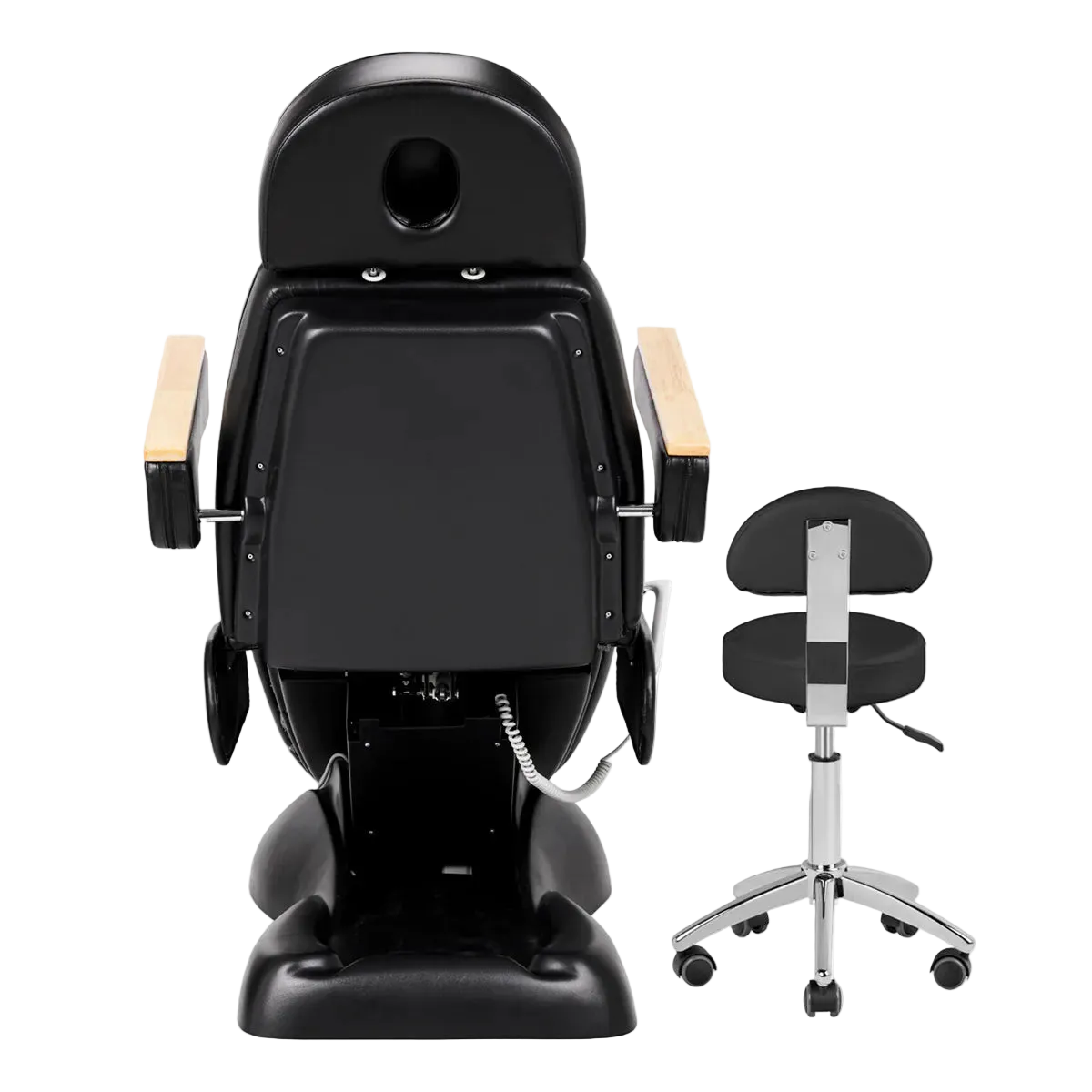 Set Profesional de Cabina Estético-Médica: Camilla Motorizada Multiajustable y Taburete Rodante de Postura Ergonómica