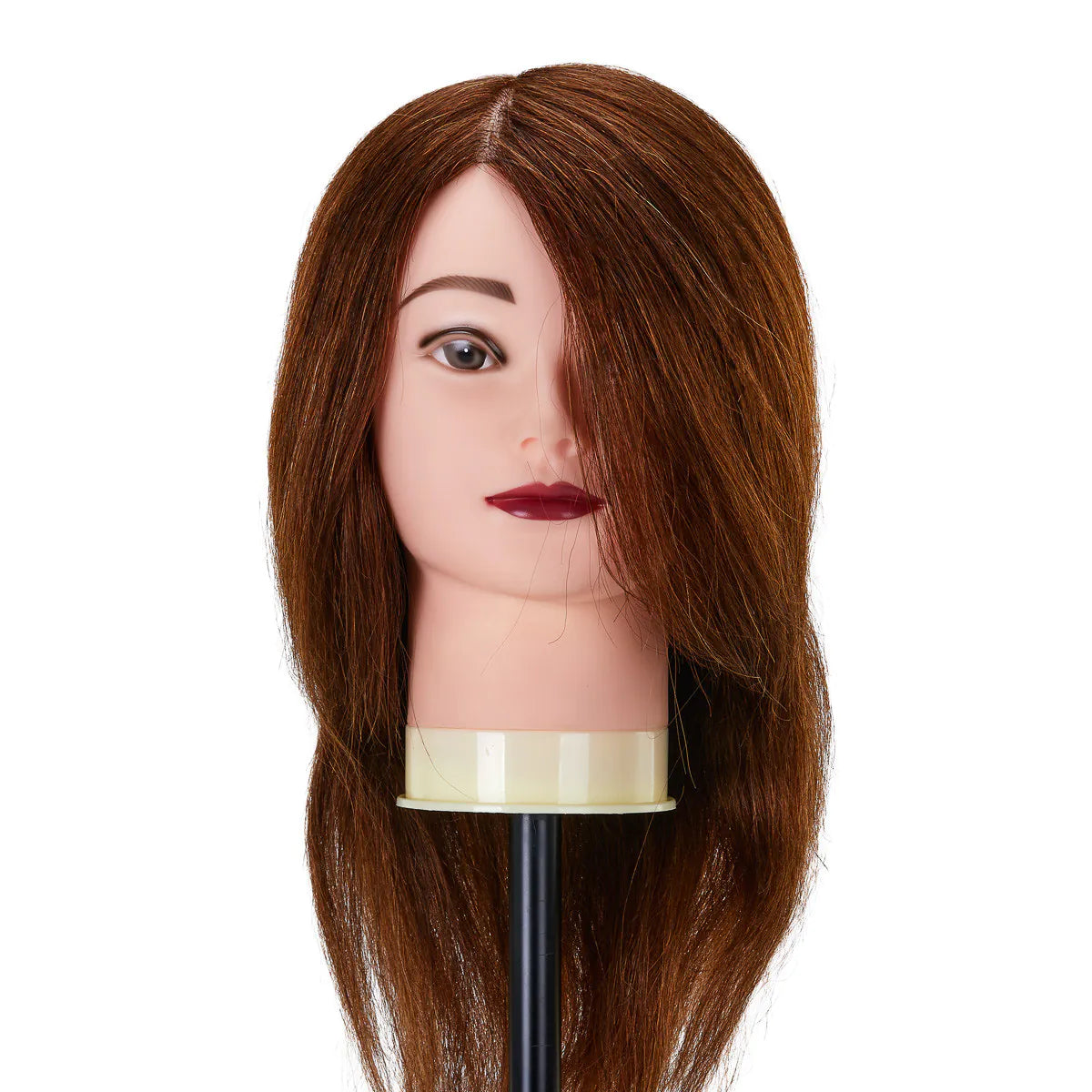 Cabeza de Prácticas Femenina Gabbiano WZ1 en Cabello Natural Castaño: Maniquí Profesional para Peluquería (30 cm)