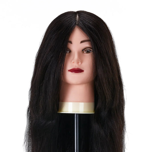 Cabeza de Prácticas Femenina Gabbiano WZ1 en Cabello Natural Negro: Maniquí Profesional para Peluquería (42 cm)