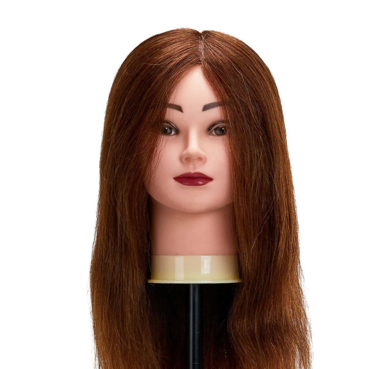 Cabeza de Prácticas Femenina Gabbiano WZ1 en Cabello Natural Castaño: Maniquí Profesional para Peluquería (42 cm)