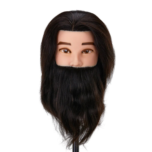 Cabeza de Prácticas Masculina con Barba Gabbiano WZ4 en Cabello Natural Negro: Maniquí Profesional para Barbería