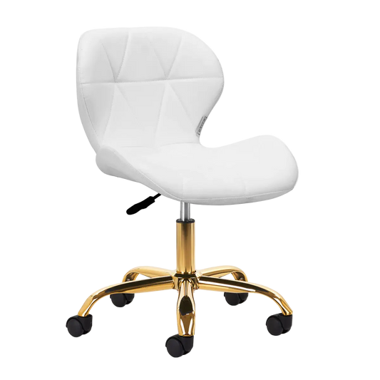 Silla de Estética Ergonómica con Elevación a Gas, Base Dorada y Tapicería en Cuero Sintético para Salones de Belleza y Uñas