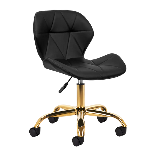 Silla Ergonómica con Elevación a Gas, Base Dorada y Tapicería en Cuero Sintético para Salones de Belleza y Uñas