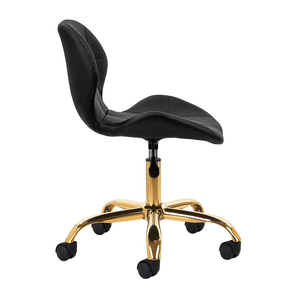 Silla Ergonómica con Elevación a Gas, Base Dorada y Tapicería en Cuero Sintético para Salones de Belleza y Uñas
