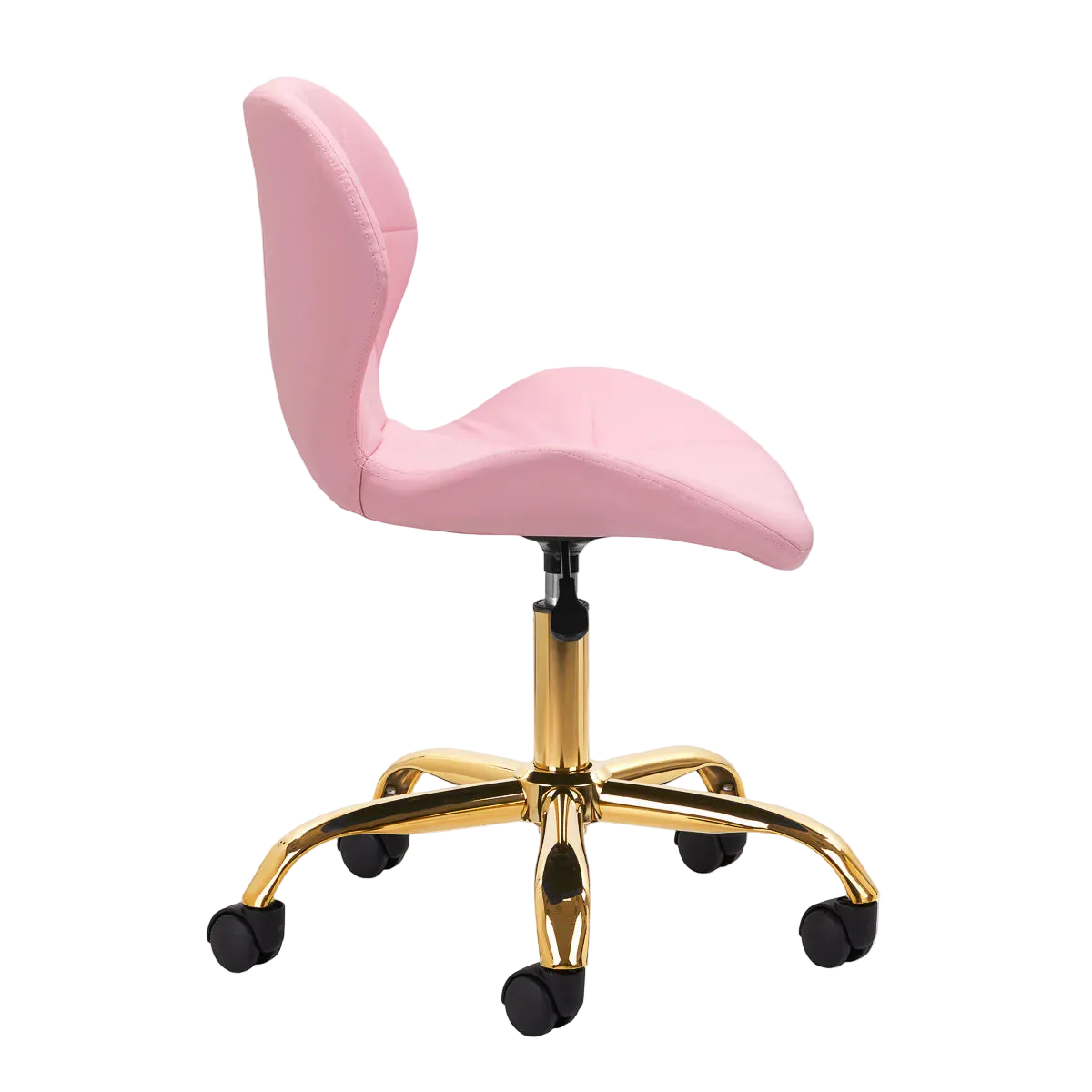 Silla de Estética Ergonómica con Elevación a Gas, Base Dorada y Tapicería en Cuero Sintético para Salones de Belleza y Uñas