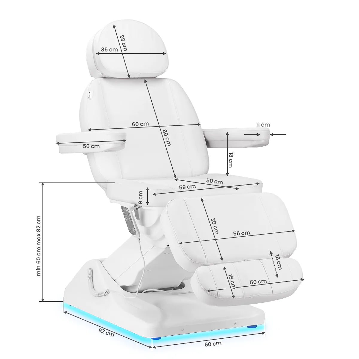 Table de soins esthétique électrique 3 moteurs avec base lumineuse