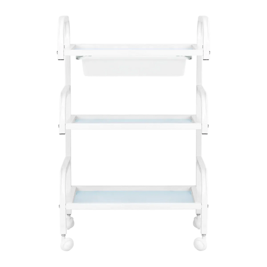 White aluminum and glass beauty side table
