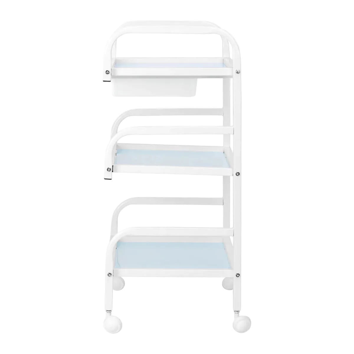 Mesa auxiliar de estética en aluminio blanco y cristal