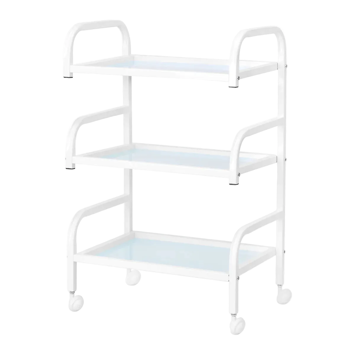 Mesa auxiliar de estética en aluminio blanco y cristal