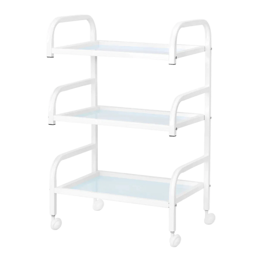 Mesa auxiliar de estética en aluminio blanco y cristal