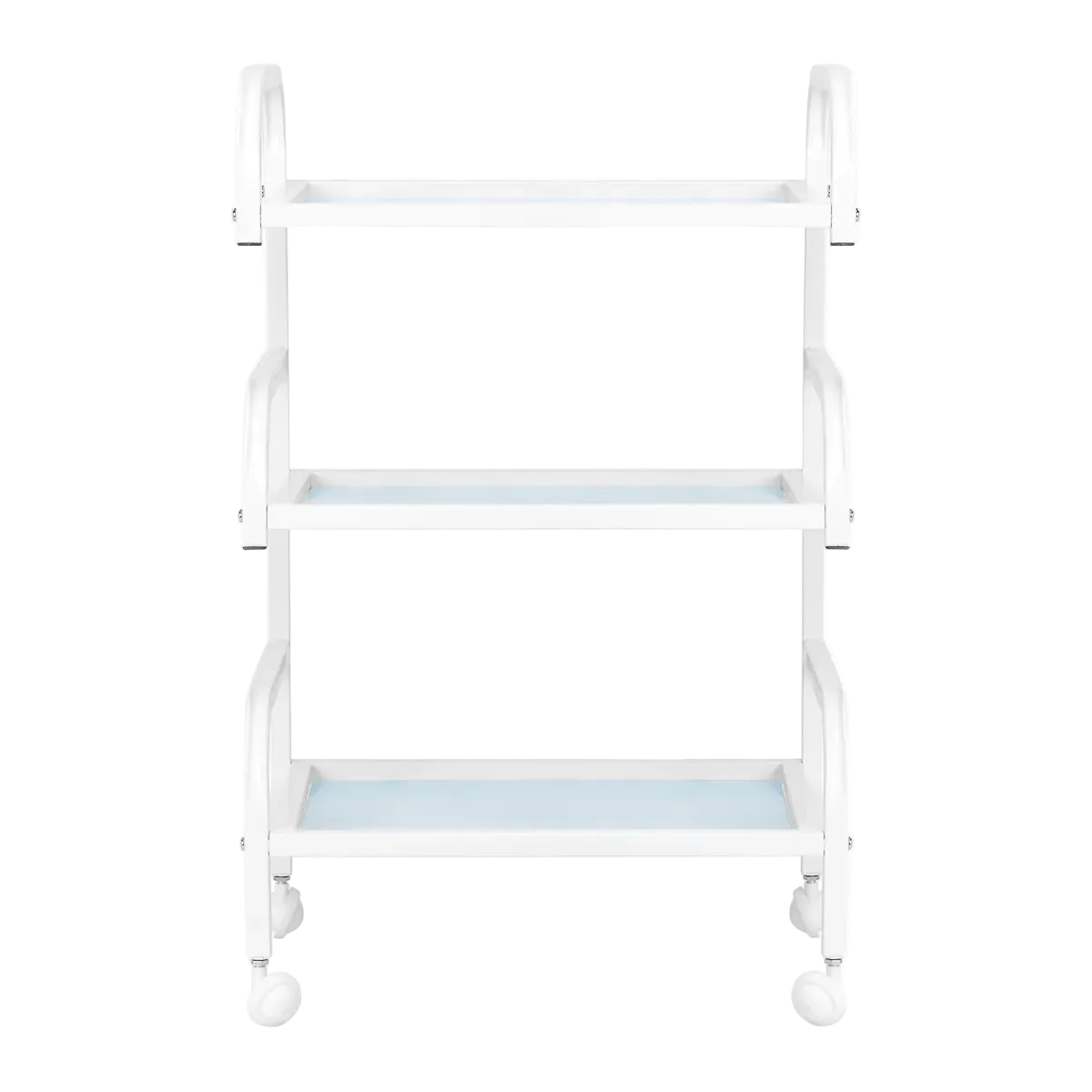 Mesa auxiliar de estética en aluminio blanco y cristal
