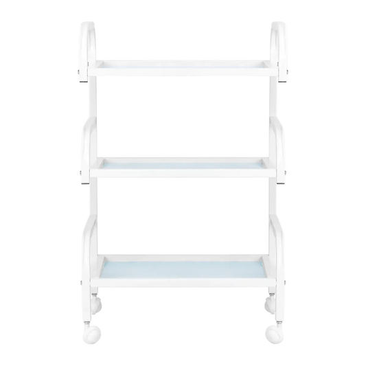 White aluminum and glass beauty side table