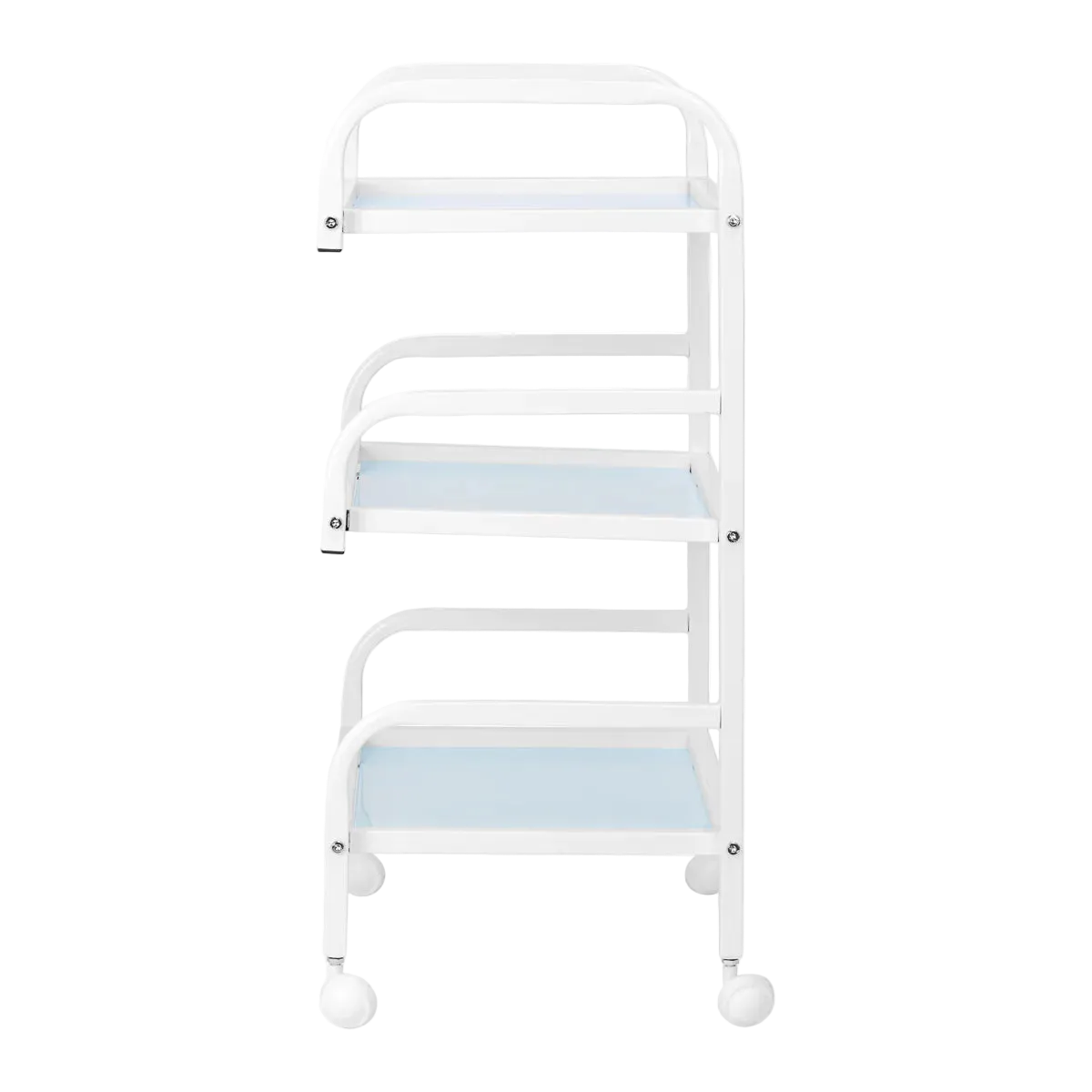 Mesa auxiliar de estética en aluminio blanco y cristal