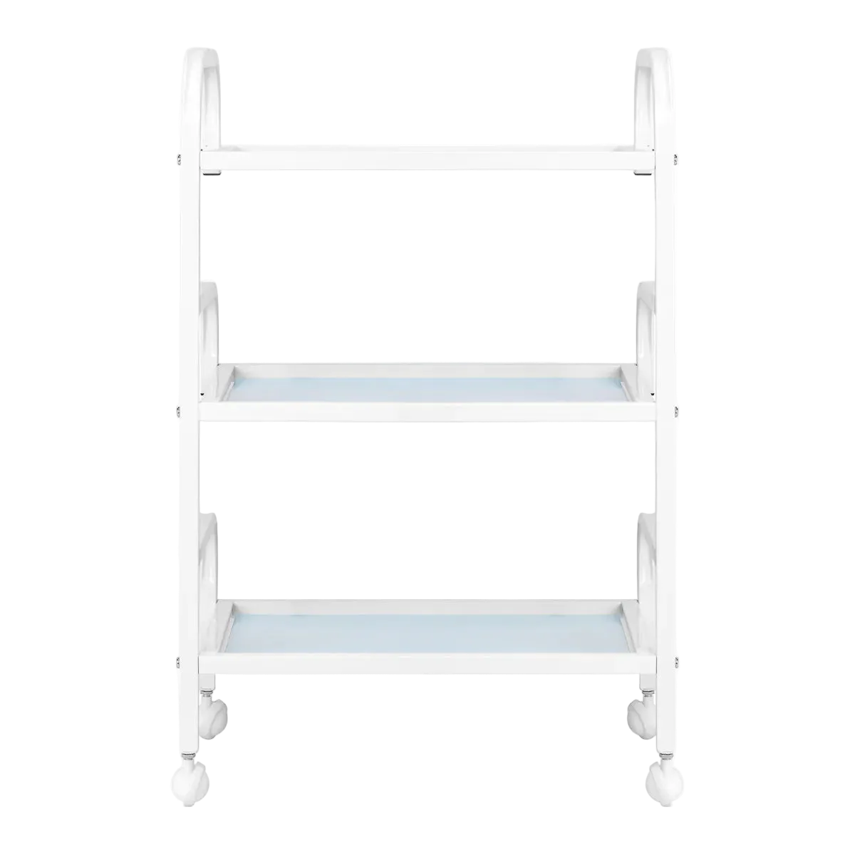 Mesa auxiliar de estética en aluminio blanco y cristal