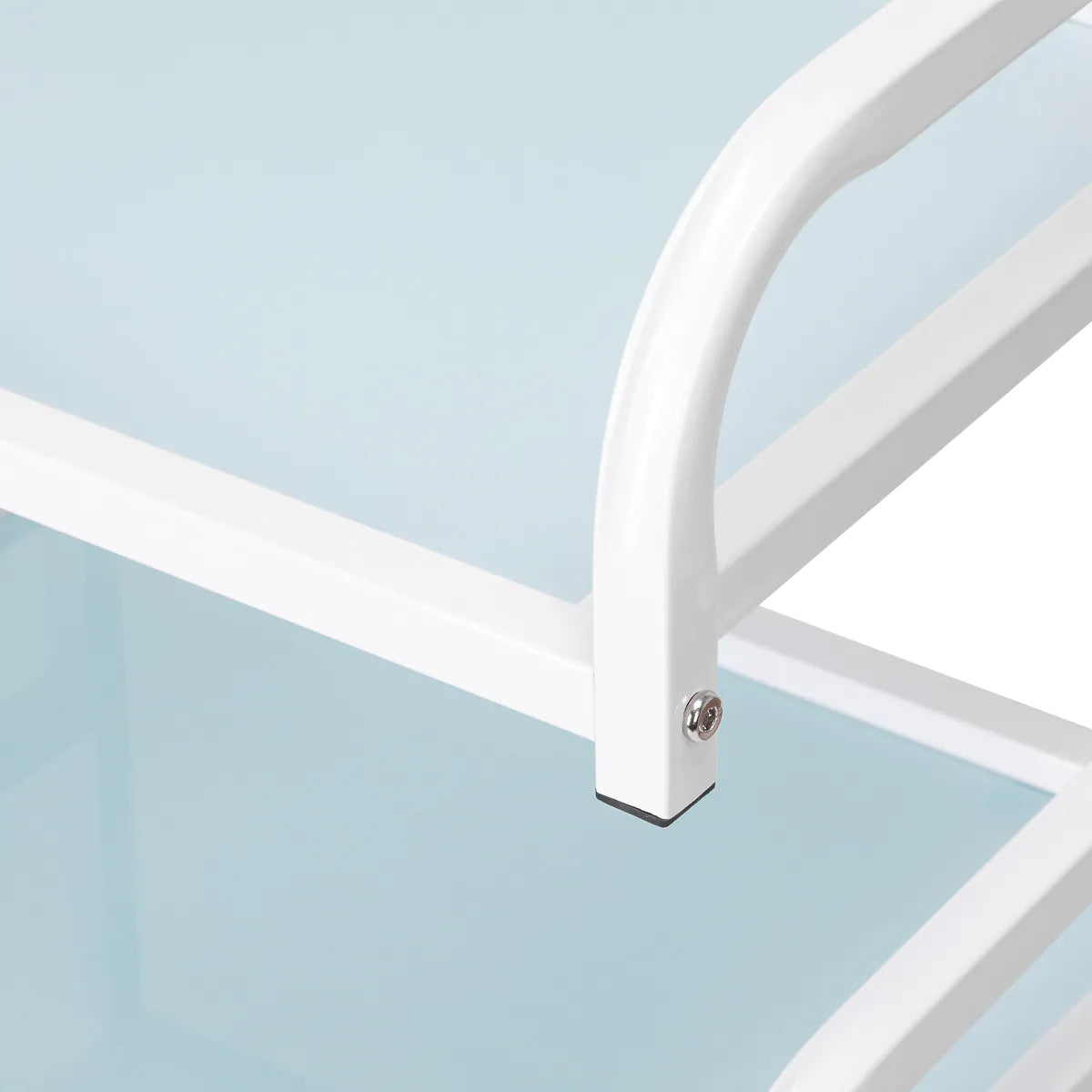 Mesa auxiliar de estética en aluminio blanco y cristal