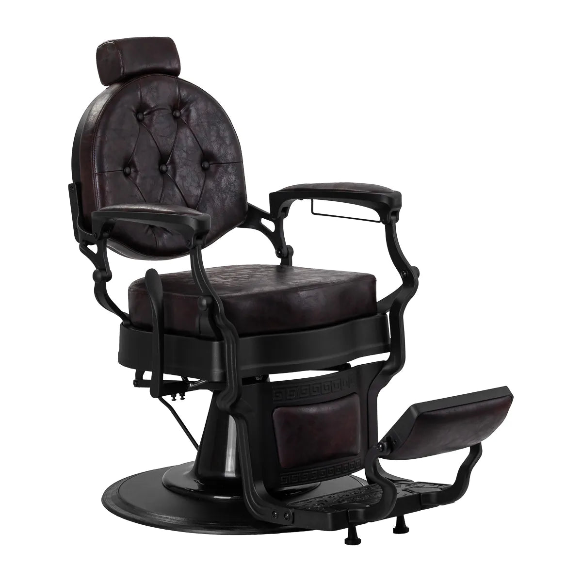 Sillón de Barbería Gabbiano President Elegante | Altura Hidráulica y Respaldo Reclinable Marrón Vintage