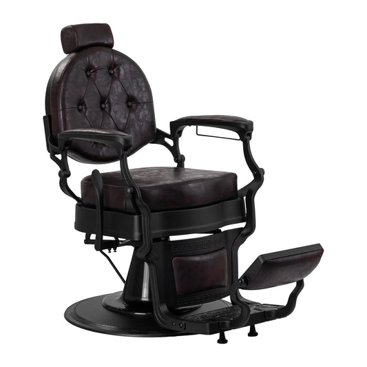Sillón de Barbería Gabbiano President Elegante | Altura Hidráulica y Respaldo Reclinable Marrón Vintage