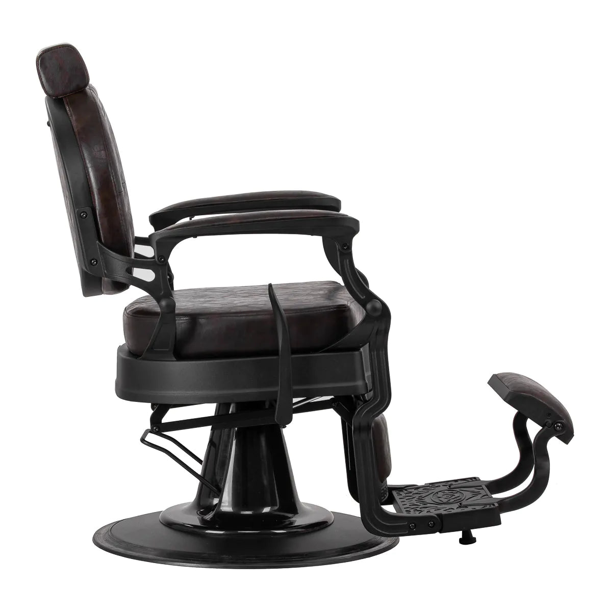 Sillón de Barbería Gabbiano President Elegante | Altura Hidráulica y Respaldo Reclinable Marrón Vintage