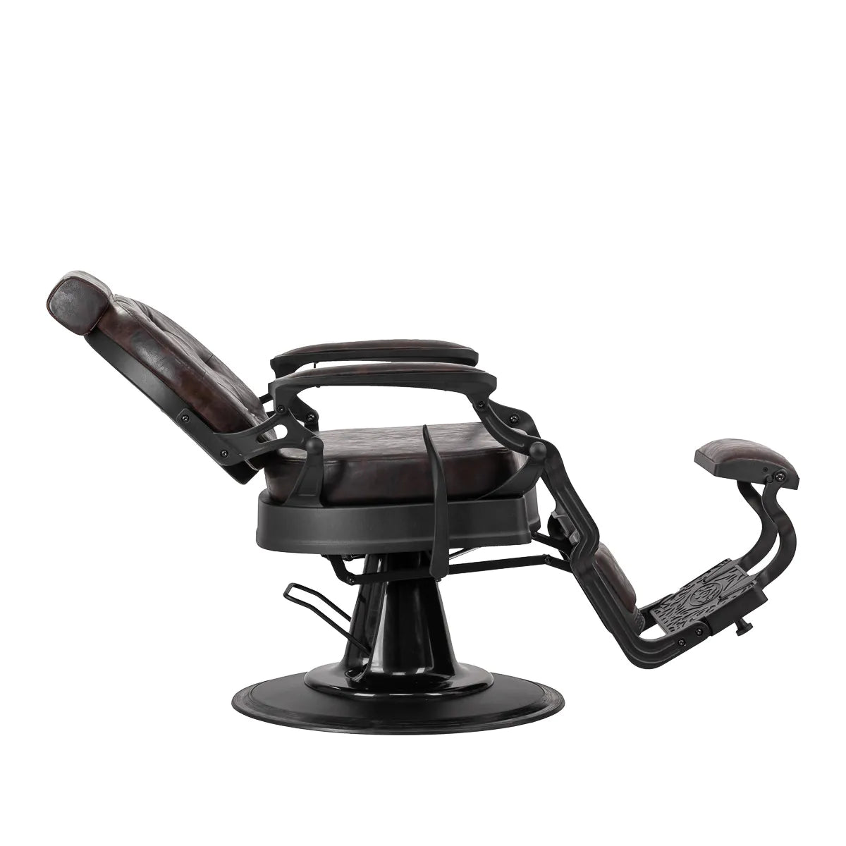 Sillón de Barbería Gabbiano President Elegante | Altura Hidráulica y Respaldo Reclinable Marrón Vintage