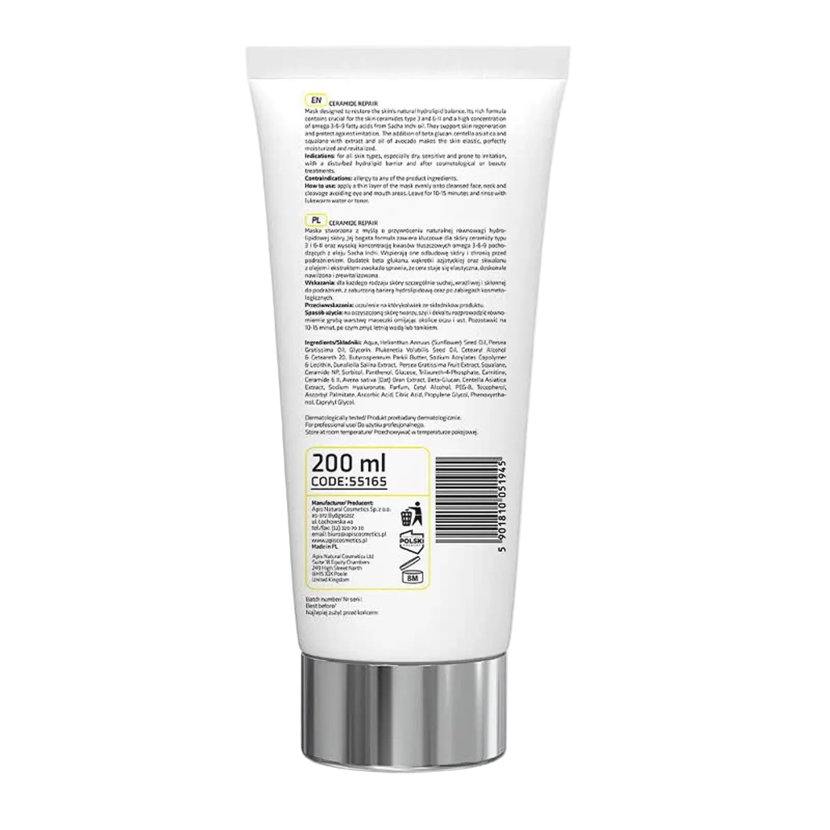 Mascarilla reconstructiva con ceramidas y beta glucano, 200 ml, Apis Natural Cosmetics