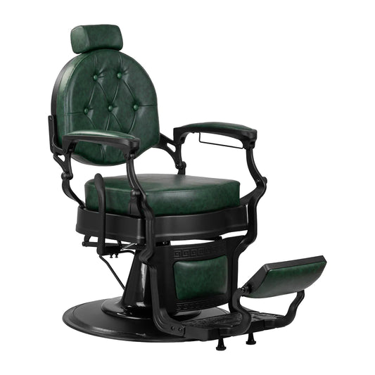 Sillón de Barbería Gabbiano President Elegante | Altura Hidráulica y Respaldo Reclinable Verde Vintage