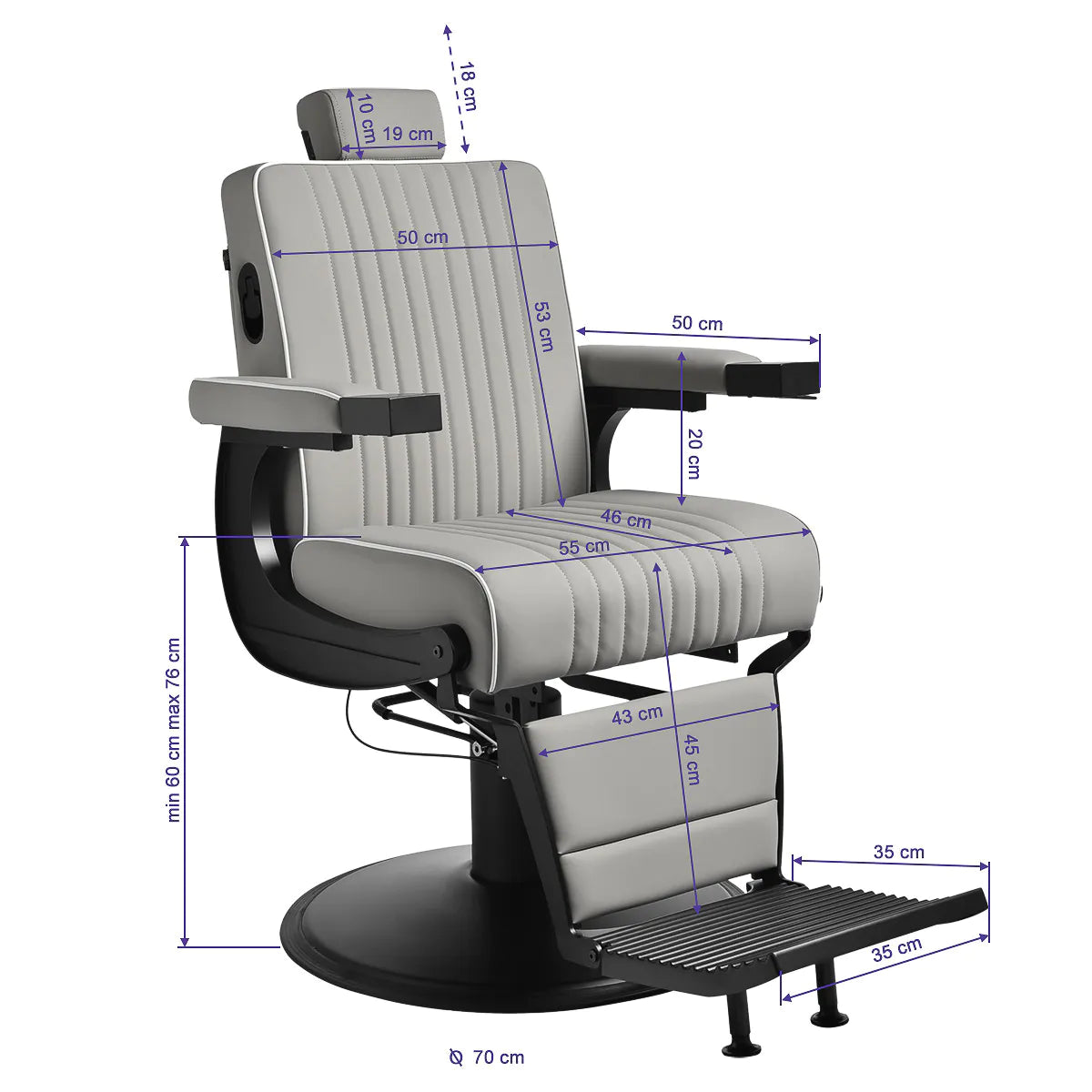 Sillón de barbero profesional Levi, gris