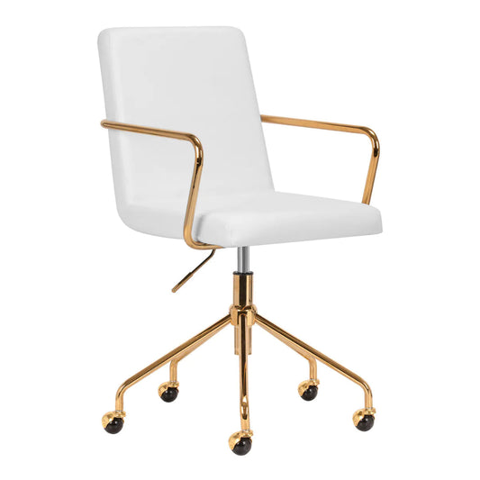 Silla hidráulica con respaldo, apoyabrazos y base dorada