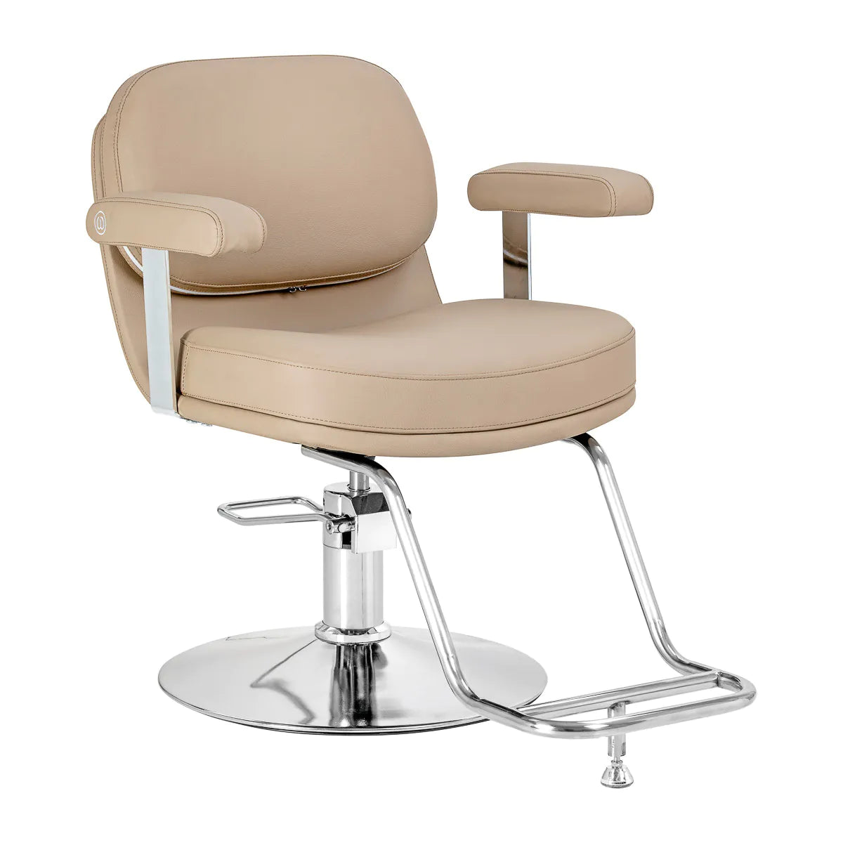 Sillón de Peluquería Hidráulico Omega Astra | Asiento Ergonómico con Reposapiés, Base Redonda Cromada y Tapicería Beige