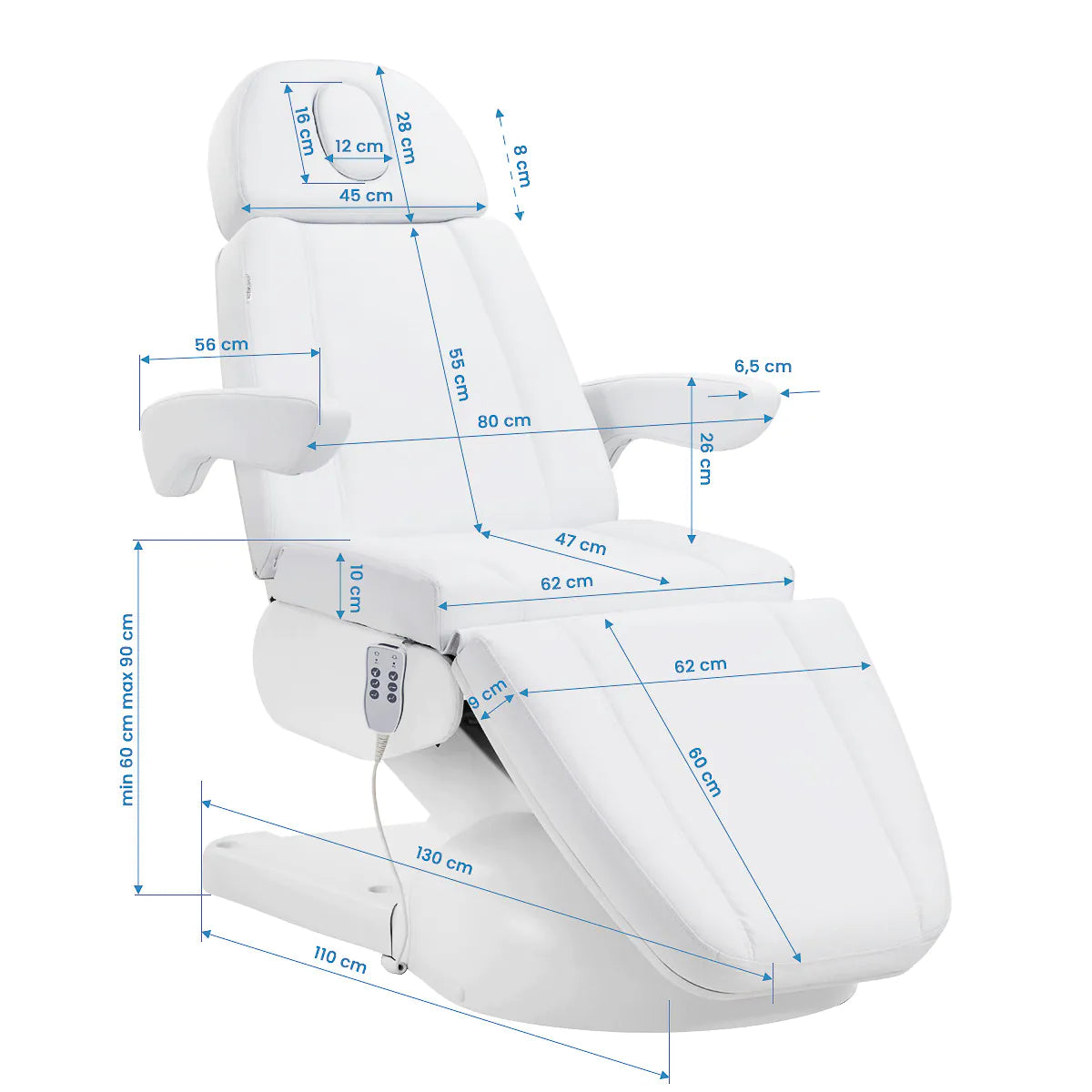 Camilla de estética eléctrica Azzurro Lux de 3 motores