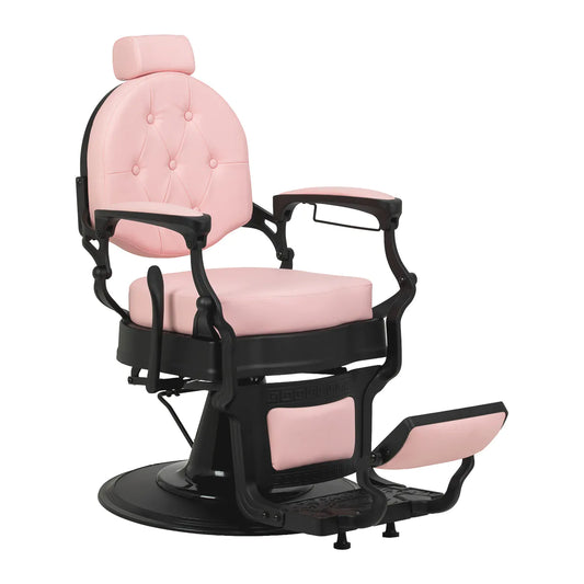 Sillón de Barbería Gabbiano President Elegante | Altura Hidráulica y Respaldo Reclinable Rosa Vintage