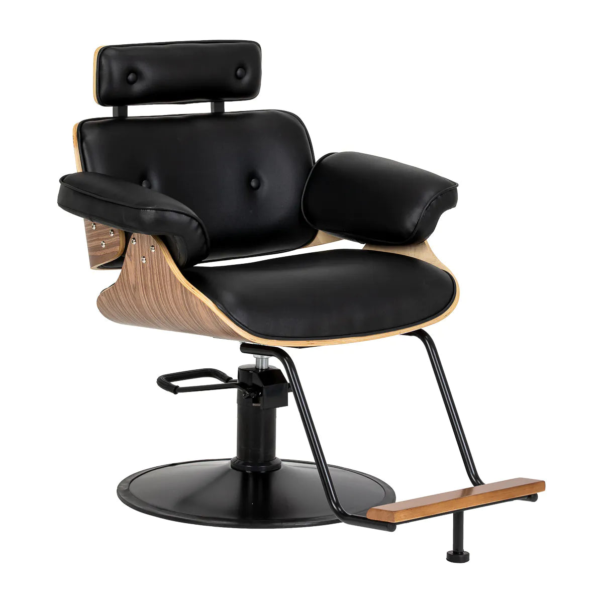 Gabbiano Florencja hairdressing chair in black and walnut with a black base