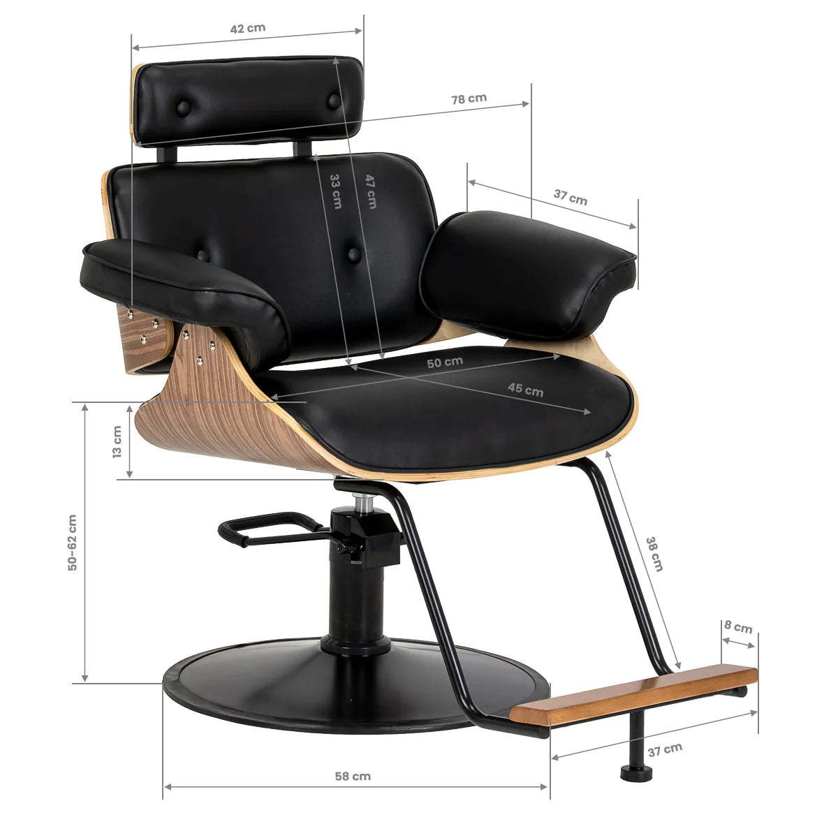 Gabbiano Florencja hairdressing chair in black and walnut with a black base