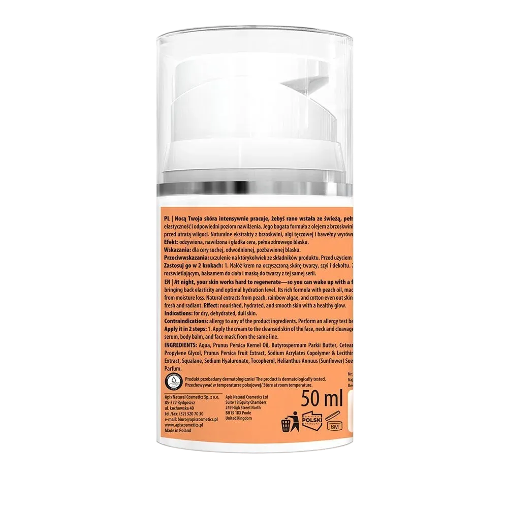 Apis Peachy Skin Crema Regeneradora Nocturna con Algas Arcoíris y Karité: Nutrición Profunda, Luminosidad e Hidratación para Piel Seca y Opaca