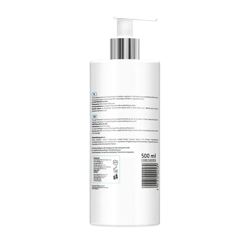 Tónico hidrogel suavizante con ácido hialurónico, 500 ml