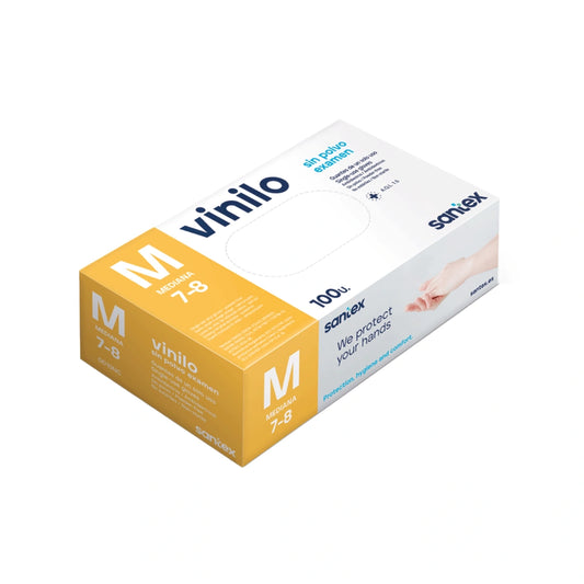 Guantes de Vinilo Transparentes sin Polvo Santex | Pack de 100 Uds. Grado Médico Clase I