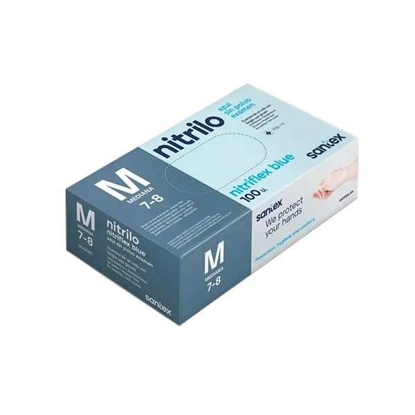 Guantes de Nitrilo Azules sin Polvo Santex | Pack de 100 Uds. Grado Médico Clase I