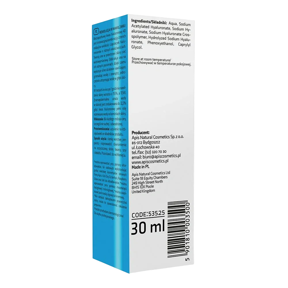 Apis Revolution in Hydration Ácido Hialurónico 4D Sin Olor: Ultra-Hidratación Multinivel, Efecto Relleno y Máxima Tolerancia para Pieles Sensibles