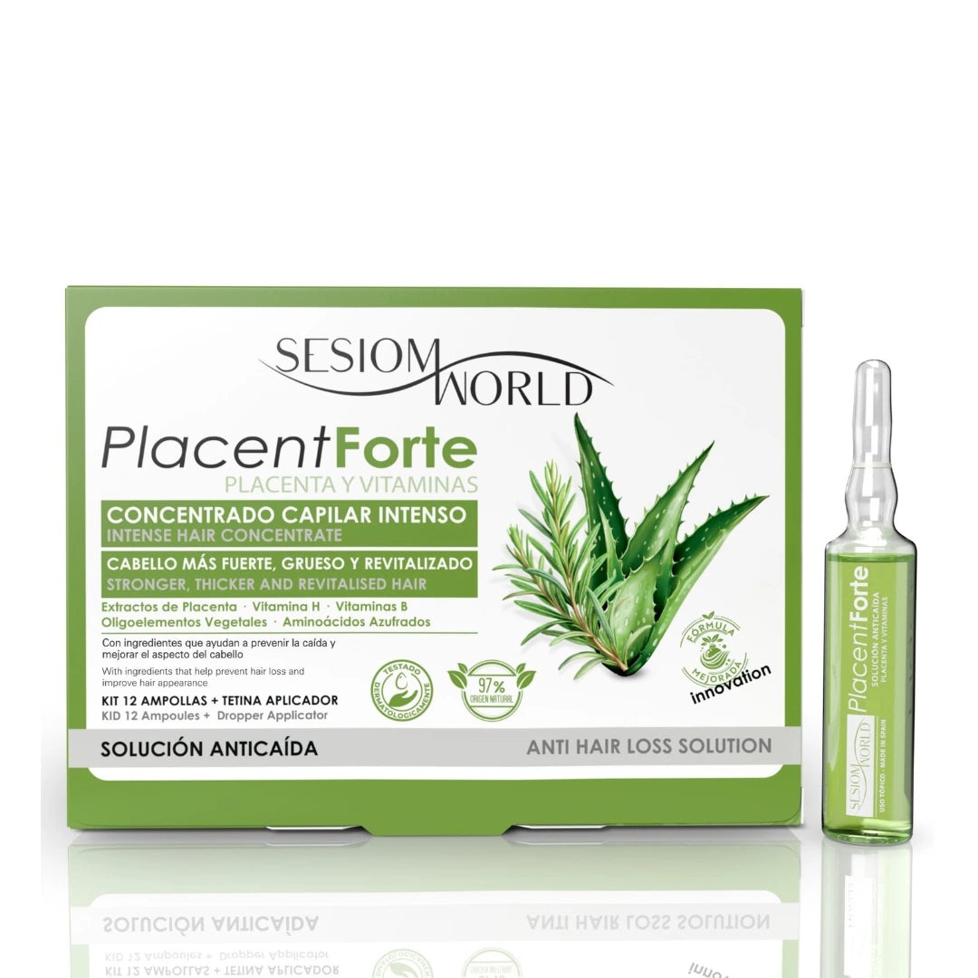 Sesiom World Placenta Forte – Concentrado Capilar Intenso Anticaída (12 Ampollas × Monodosis)